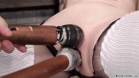 Bound blonde in woolen stockings fucked hard with deepthroat gagging