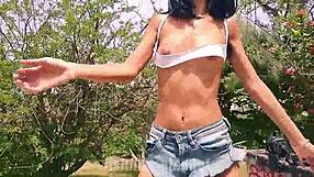 Special treat of the hairy bitch who reveals her tits and ass in the slutwear