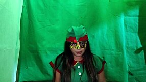 dirty christmas elf gets hot waiting for a big dick in her latina pussy