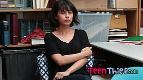 Penelope Reed sucks cock in office after stealing as burglar