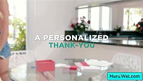 Busty blonde masseuse rubs nuru body on client