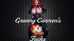 Granny Jeannie experiences a magical orgasm from dildo fucking in cosplay lingerie.