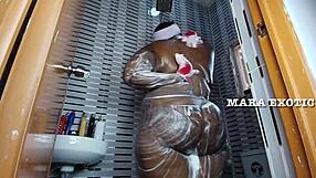 ebony nigerian couple gets wild with standing doggystyle in wet shower. mara exotic shakes that juicy ass!