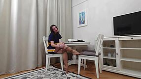 Evelyn in black and tan pantyhose, solo play