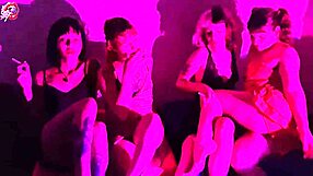 4 girls worship feet while smoking.