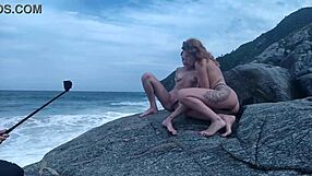 Brazilian Amateur Photo Shoot on Rocks with Small Tits