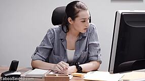 Hot long-legged brunette rides her boss's cock passionately