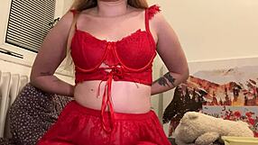 Blonde Girl's Emotional Display In Red Outfit And Feet