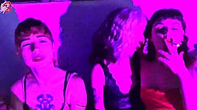 4 girls worship feet while smoking.