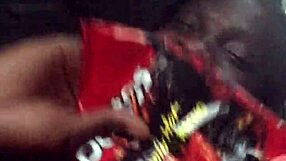 Black beauty gets choked and fucked in public car affair