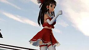 Reimu from Touhou performs a seductive striptease