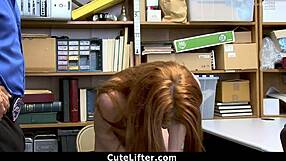 shoplifter teen begs guard for domination with monster cock