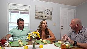 stepmom seduces big cock stepson while stepdad talks work!