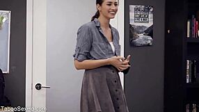 Hot long-legged brunette rides her boss's cock passionately