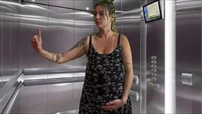 Pregnant Neighbor Gives Elevator Blowjob