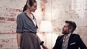 Hot long-legged brunette rides her boss's cock passionately