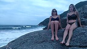 Brazilian Amateur Photo Shoot on Rocks with Small Tits