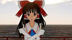 Reimu from Touhou performs a seductive striptease