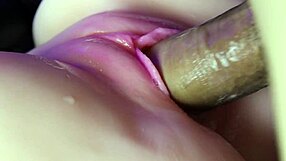 Creampie dripping in a pink wet pussy with hot close-up squelching toy action.