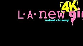 Skinny blonde teen shows body