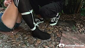 Is This Sexy Vixen Begging For More While Bound Outdoors?