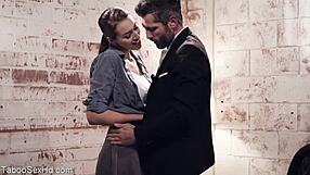 Hot long-legged brunette rides her boss's cock passionately