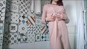 Beautiful housewife Chantal's urgent piss need