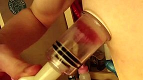 Blonde Skinny Girl Uses Giant Beehive Dildo and Nipple Suckers in BDSM