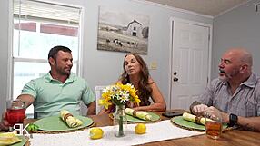 stepmom seduces big cock stepson while stepdad talks work!