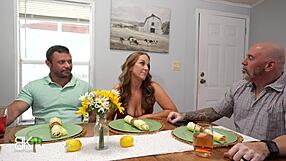 stepmom seduces big cock stepson while stepdad talks work!