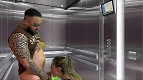 Pregnant Neighbor Gives Elevator Blowjob