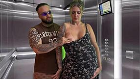 Pregnant Neighbor Gives Elevator Blowjob