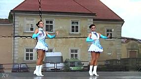 Two Nice Majorettes Perform Cheer