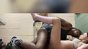 Pretty slut with blue eyes gets humiliated by big black cock in public bathroom.