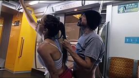 노빈야가 공공 기차에서 만져지고 박혀