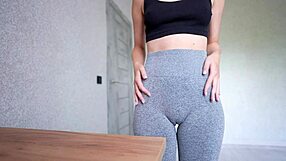 I’m rubbing and cumming hard in gray yoga pants on table