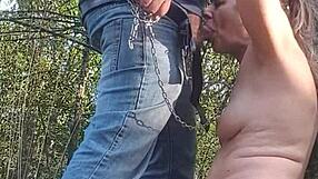 European slave F flashes and submits in forest for 2024