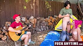 three boys freeusing the hot chick during our wild camping trip