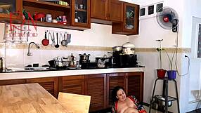 Hey, pantyhose housewife, cooking naked in kitchen today?