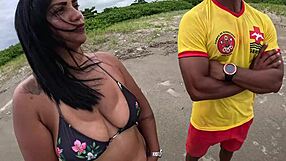 nicoly seduces firefighter on beach then rides his dick in the bush?