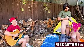 three boys freeusing the hot chick during our wild camping trip