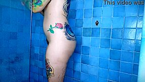 Teasing with anal plug in shower while shaving smooth?