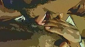 Dildo and tongue tag team on wet ebony pussy