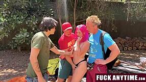 three boys freeusing the hot chick during our wild camping trip