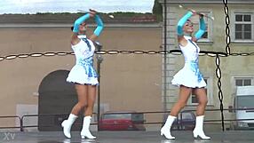 Two Nice Majorettes Perform Cheer