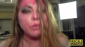 Dominated chubby submissive untied for intense solo play