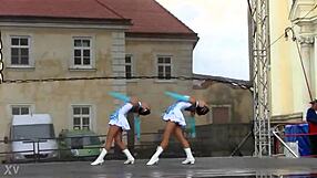 Two Nice Majorettes Perform Cheer