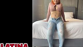 sexy latina with huge boobs gets talked into her first porn video during casting