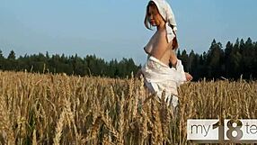 My18teen 18+s - cute girl went into the field for a walk and masturbate her pussy