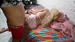 Blonde Teen Uses Sex Toy in Ass from Side, Entering Everything